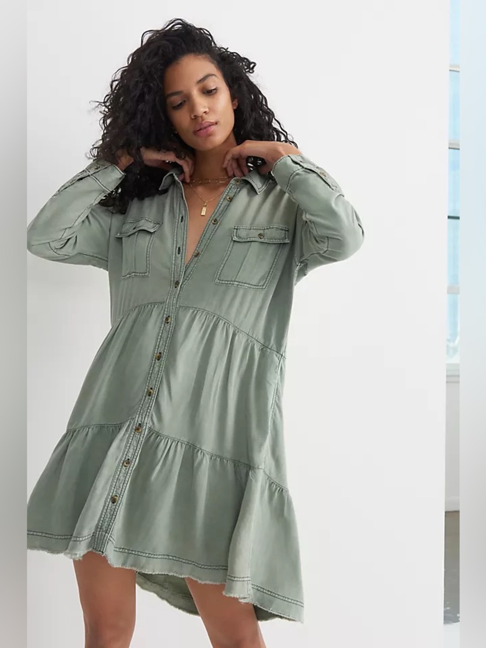 Anthropologie Pilcro Deanne Light Sage Tiered Cotton/Linen Dress 💚💚